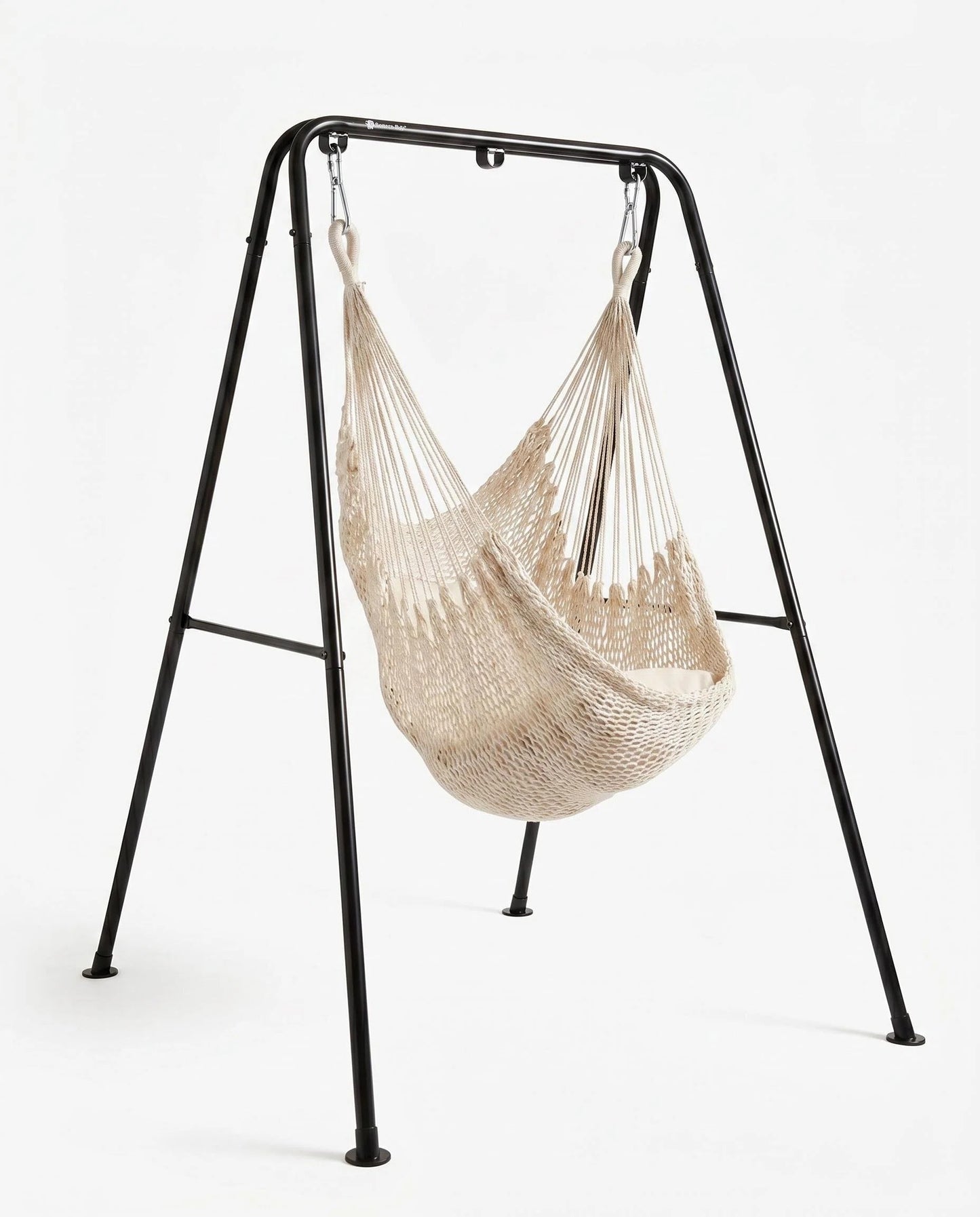 Macrame Hanging Hammock Chair with Heavy Duty Metal Stand, Handwoven Rope Swing Hammock Seat with Cushion for Indoor Bedroom Outdoor Patio Garden Relaxation