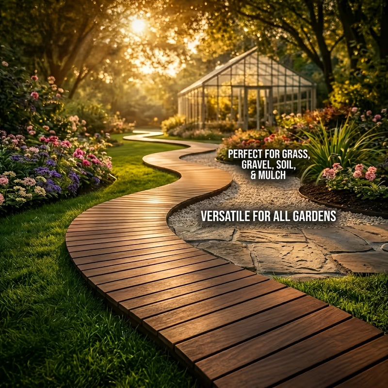 Roll-Up Wooden Garden Walkway, Anti-Slip Weatherproof Outdoor Path for Lawn Patio Courtyard Flower Bed