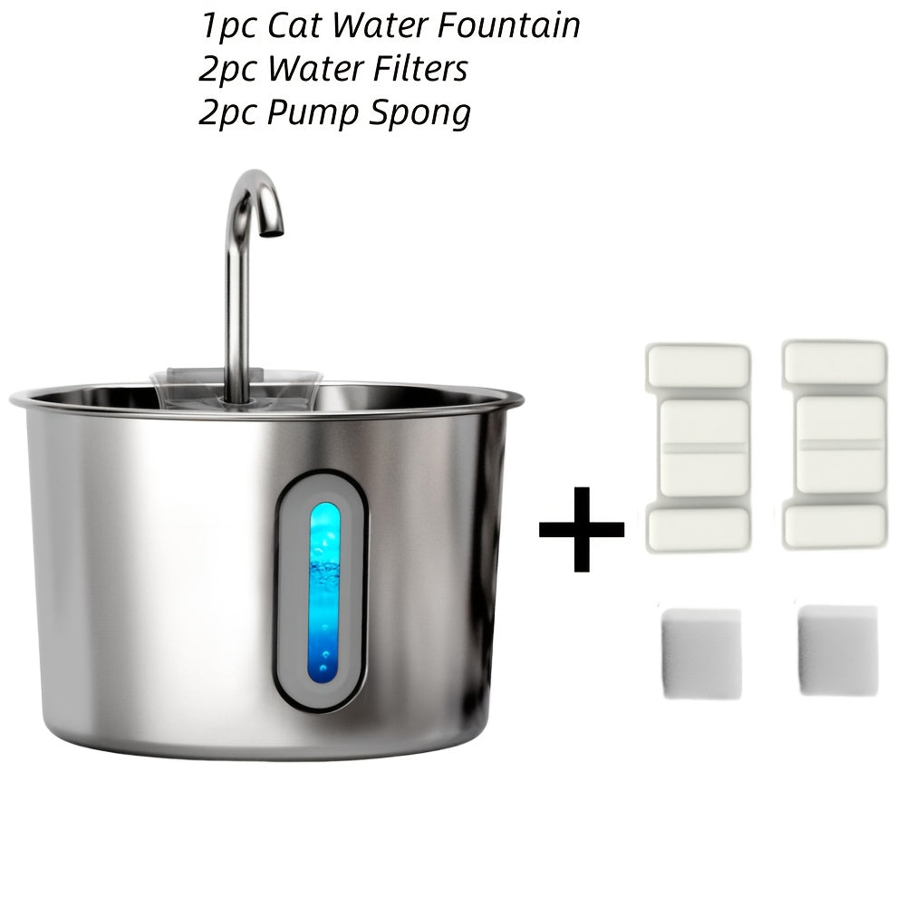 74oz Stainless Steel Cat Water Fountain, Ultra Quiet USB Powered Pet Drinking Fountain with Visible Water Level Window