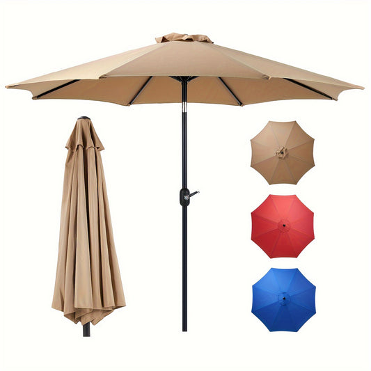9FT 8-Rib Patio Umbrella, Crank & Tilt Stable Outdoor Sun Shade for Patio Beach Restaurant