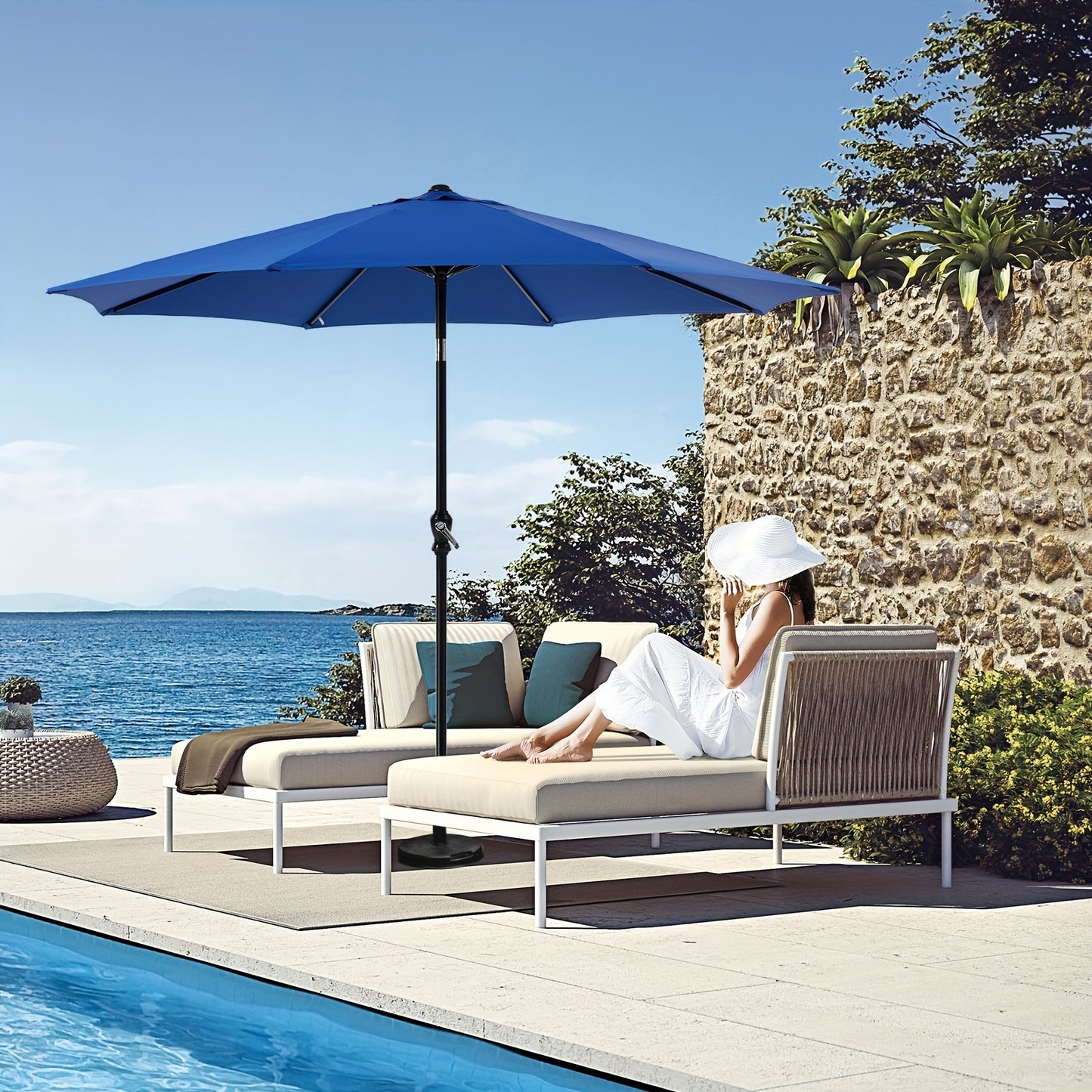 9FT 8-Rib Patio Umbrella, Crank & Tilt Stable Outdoor Sun Shade for Patio Beach Restaurant