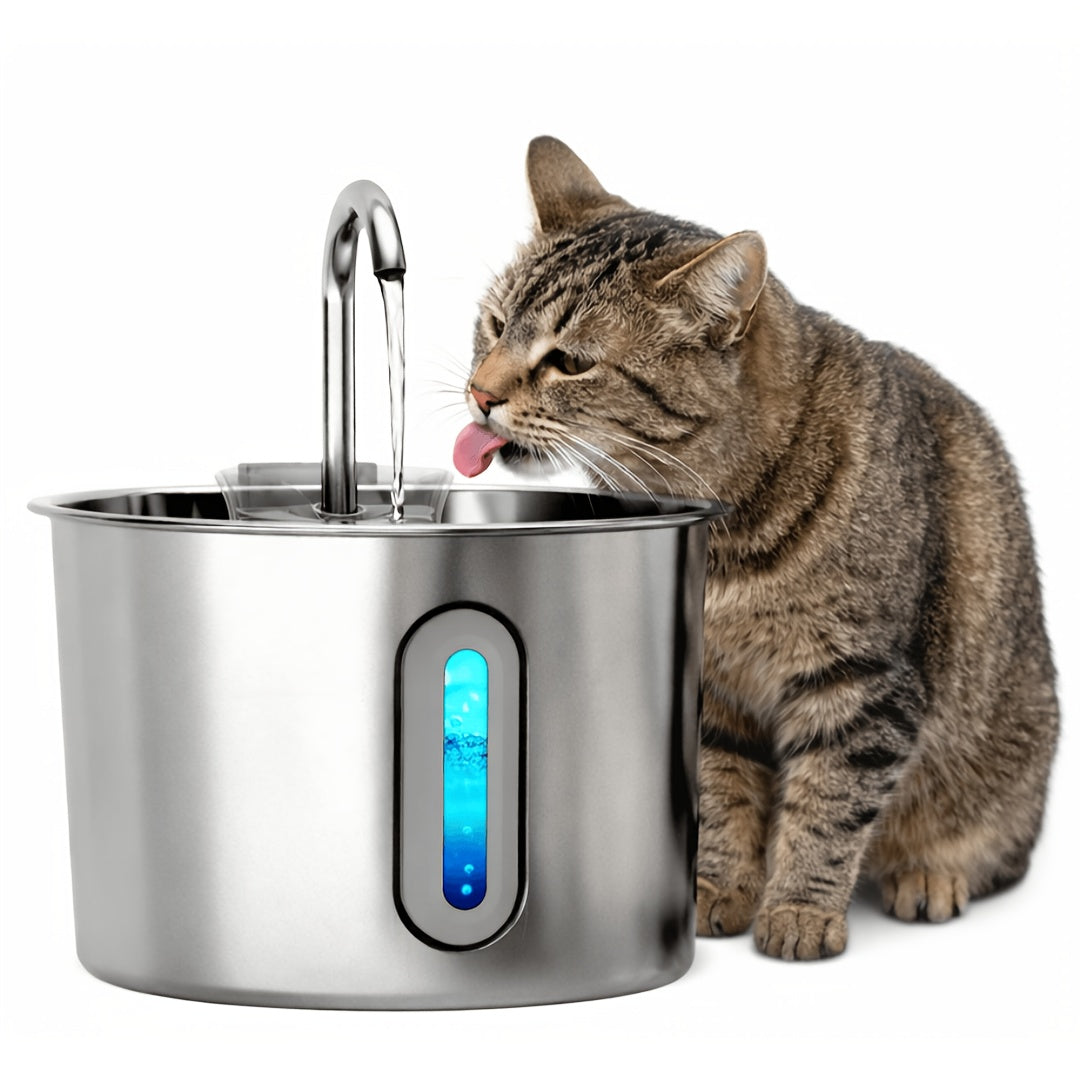 74oz Stainless Steel Cat Water Fountain, Ultra Quiet USB Powered Pet Drinking Fountain with Visible Water Level Window