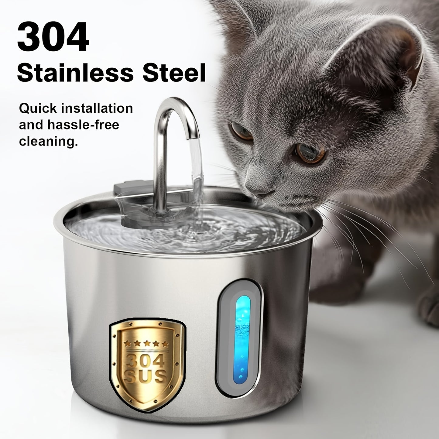 74oz Stainless Steel Cat Water Fountain, Ultra Quiet USB Powered Pet Drinking Fountain with Visible Water Level Window