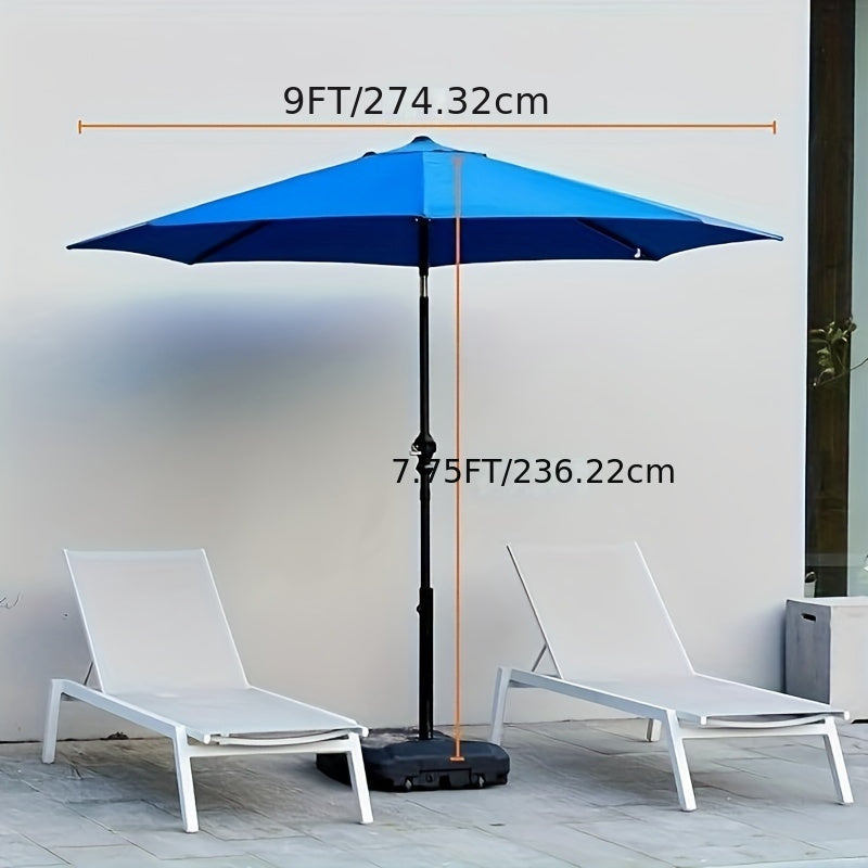 9FT 8-Rib Patio Umbrella, Crank & Tilt Stable Outdoor Sun Shade for Patio Beach Restaurant