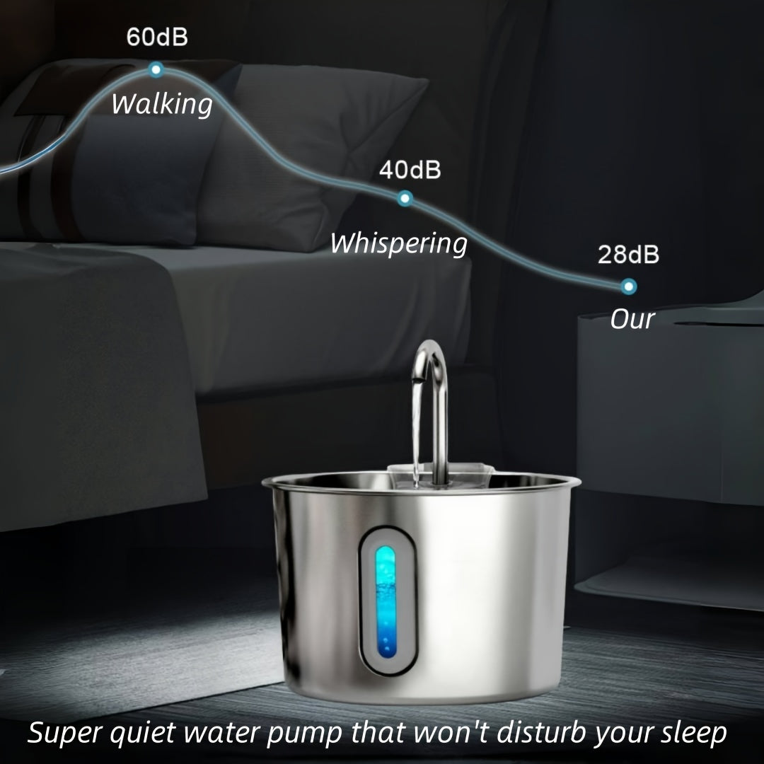 74oz Stainless Steel Cat Water Fountain, Ultra Quiet USB Powered Pet Drinking Fountain with Visible Water Level Window
