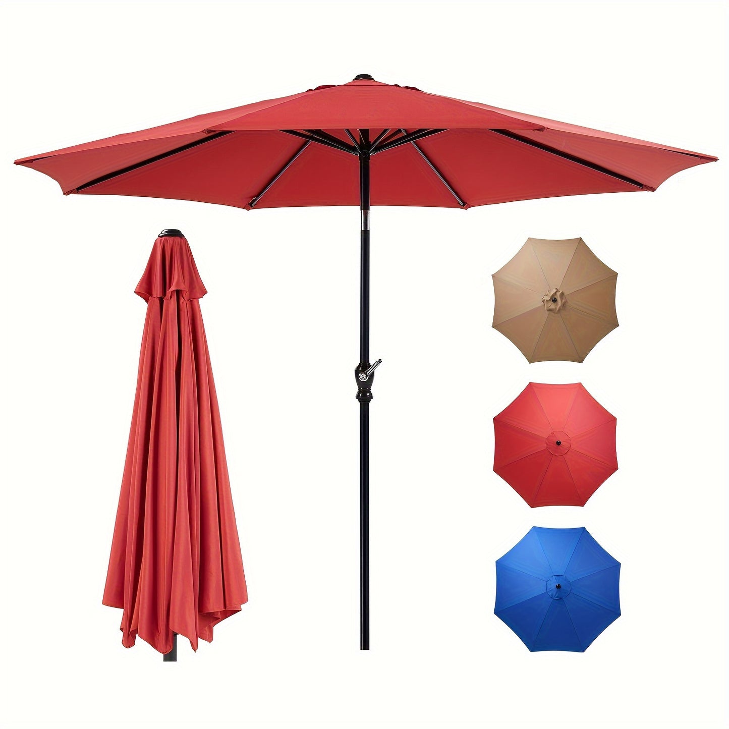 9FT 8-Rib Patio Umbrella, Crank & Tilt Stable Outdoor Sun Shade for Patio Beach Restaurant