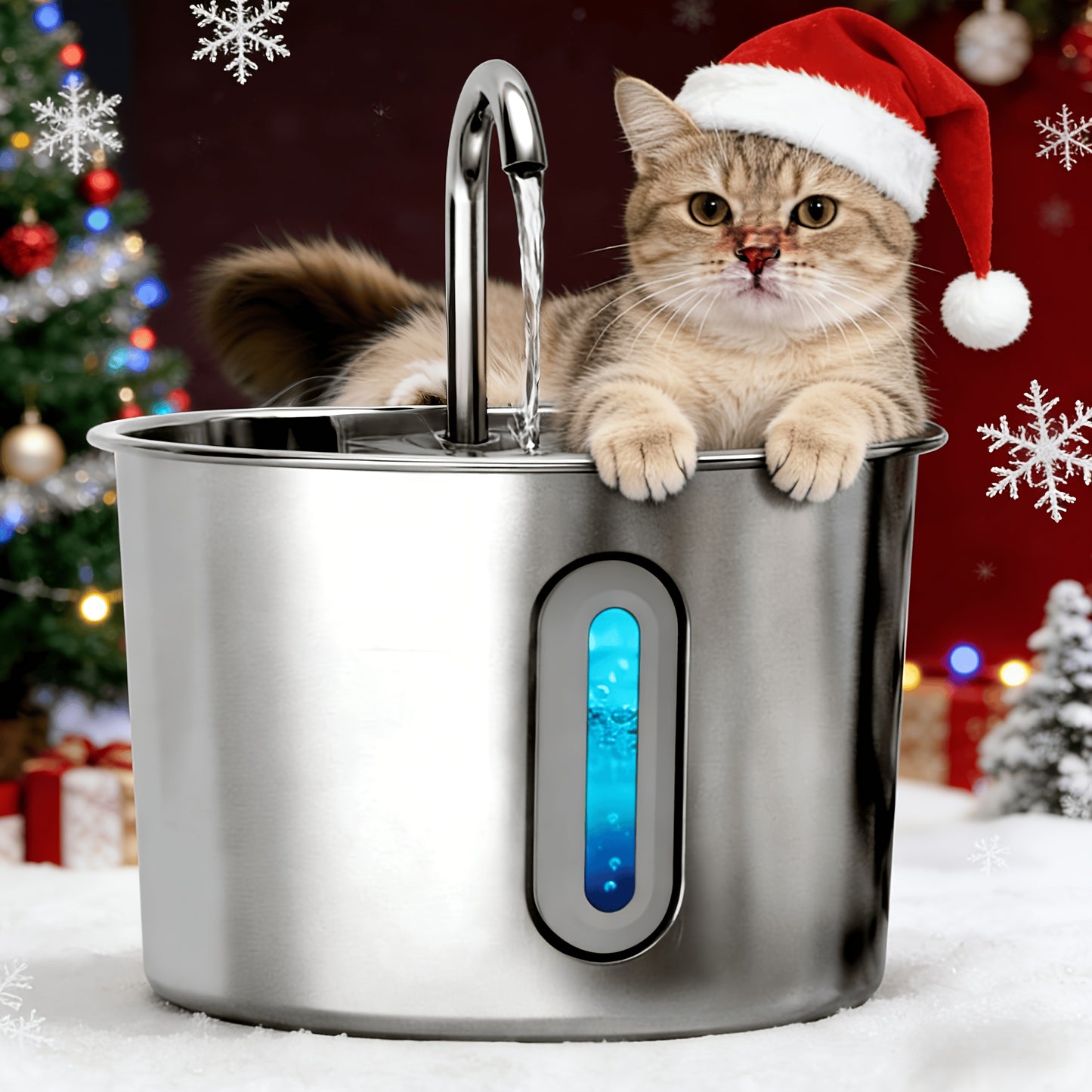 74oz Stainless Steel Cat Water Fountain, Ultra Quiet USB Powered Pet Drinking Fountain with Visible Water Level Window
