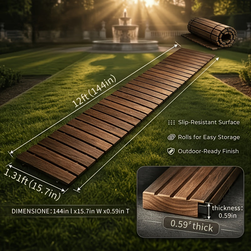 Roll-Up Wooden Garden Walkway, Anti-Slip Weatherproof Outdoor Path for Lawn Patio Courtyard Flower Bed