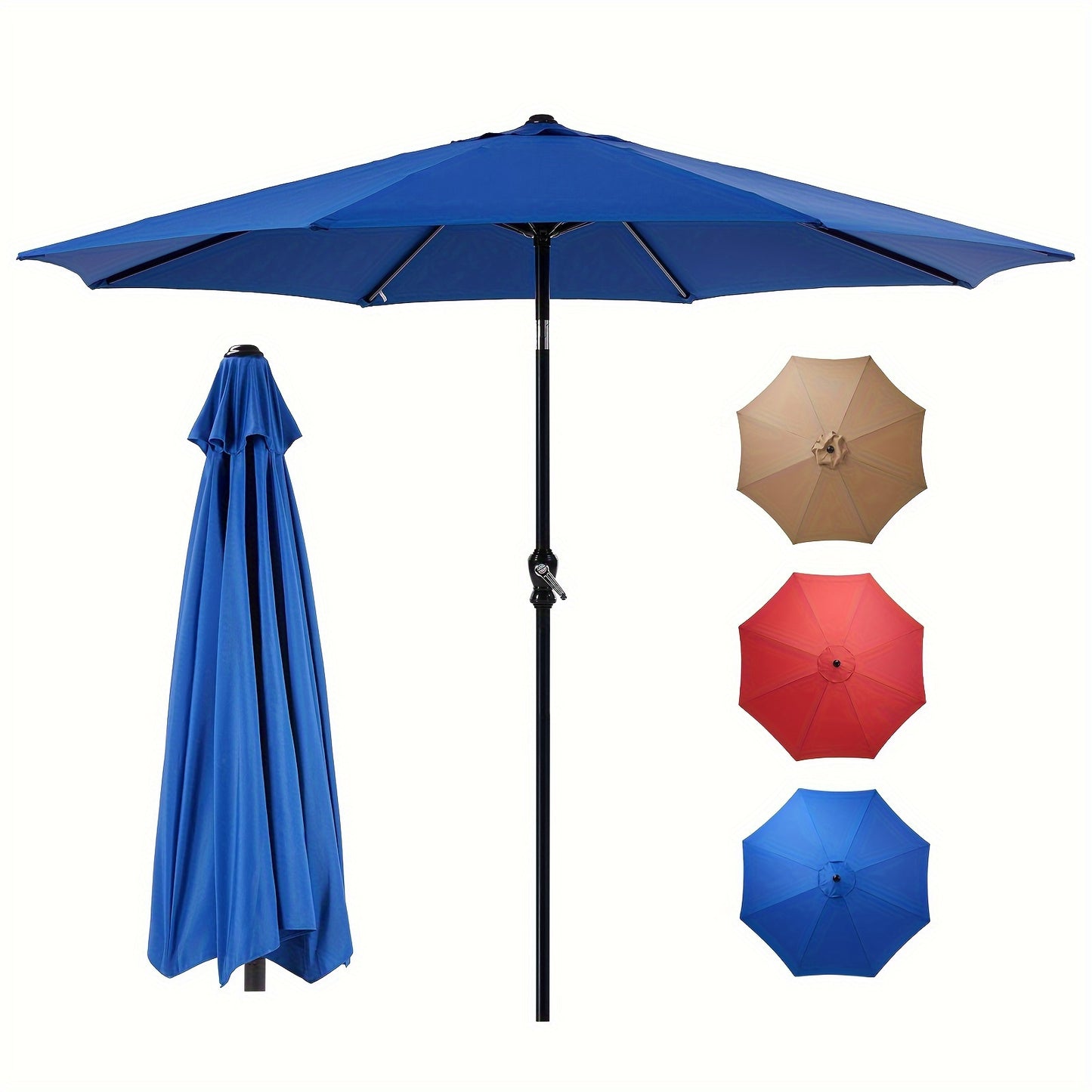 9FT 8-Rib Patio Umbrella, Crank & Tilt Stable Outdoor Sun Shade for Patio Beach Restaurant