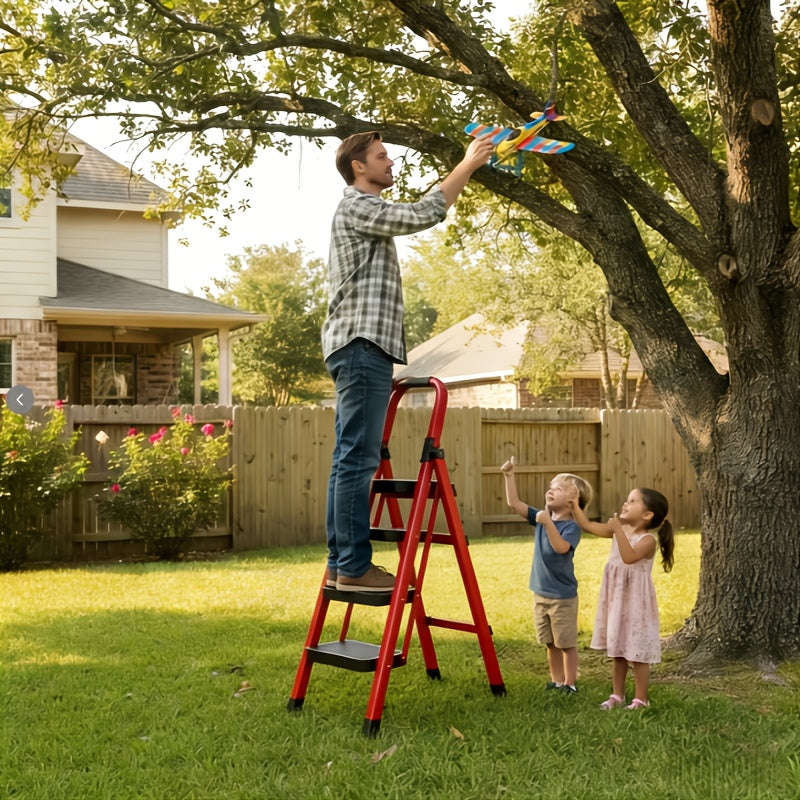 500LBS Heavy Duty Folding Steel Ladder, Anti-Slip Wide Steps with Handrail & Safety Lock for Home Kitchen