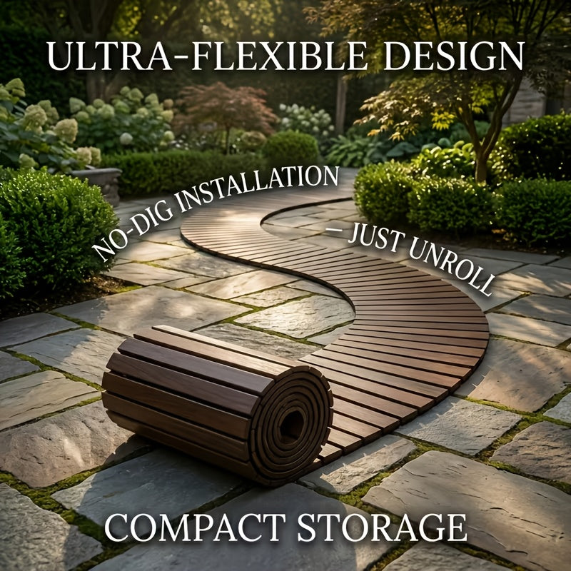 Roll-Up Wooden Garden Walkway, Anti-Slip Weatherproof Outdoor Path for Lawn Patio Courtyard Flower Bed