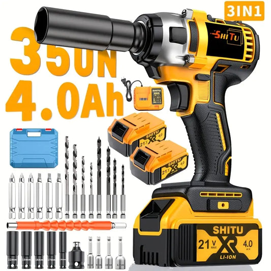 21V wireless impact wrench, wireless wrench kit, impact wrench drill bit, equipped with 4000mAh battery,