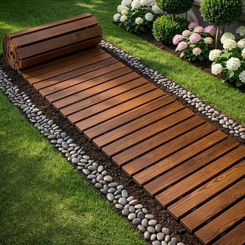 Roll-Up Wooden Garden Walkway, Anti-Slip Weatherproof Outdoor Path for Lawn Patio Courtyard Flower Bed
