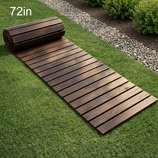 Roll-Up Wooden Garden Walkway, Anti-Slip Weatherproof Outdoor Path for Lawn Patio Courtyard Flower Bed