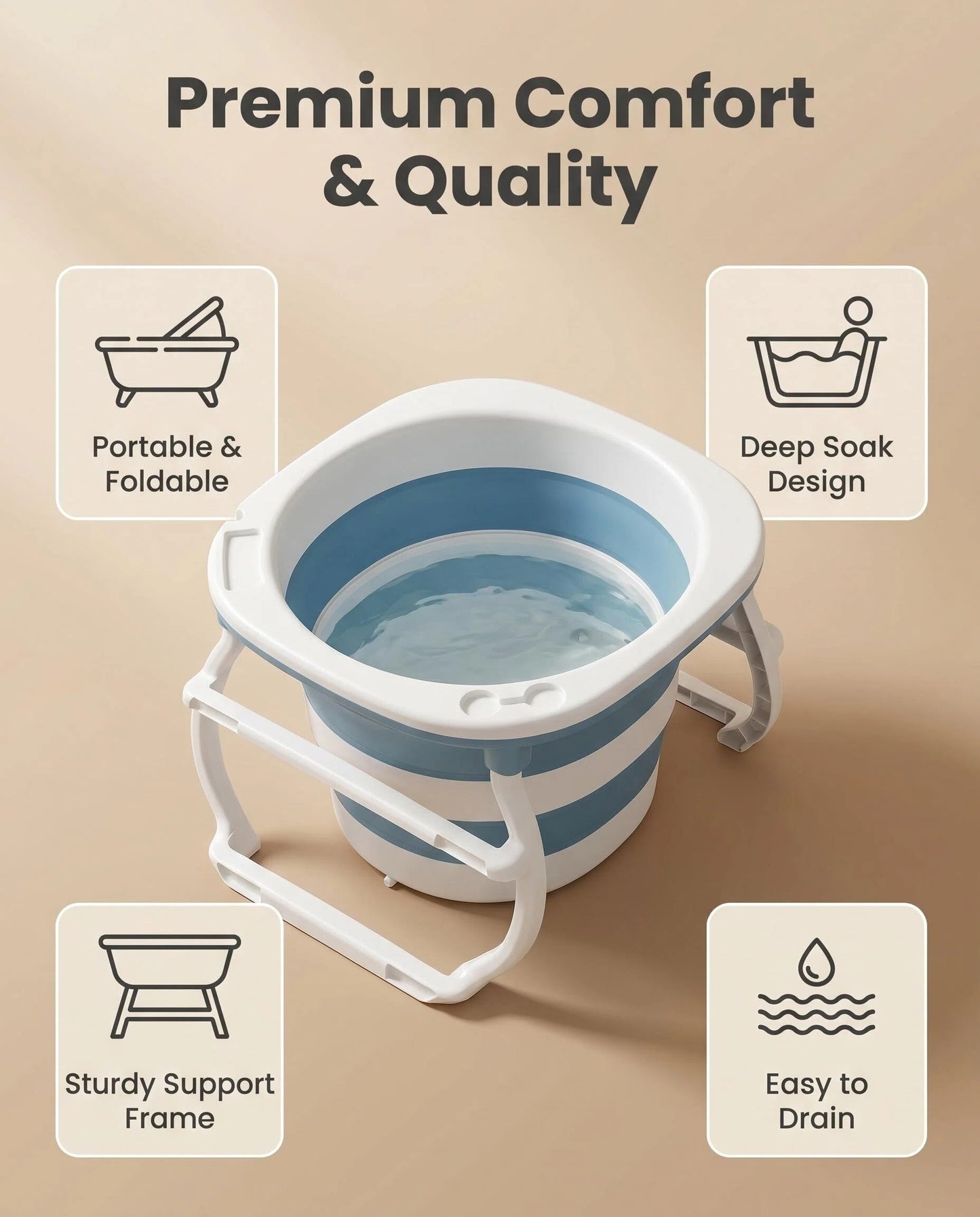 Foldable Collapsible Baby Bathtub with Support Stand, Portable Kids Bath Tub