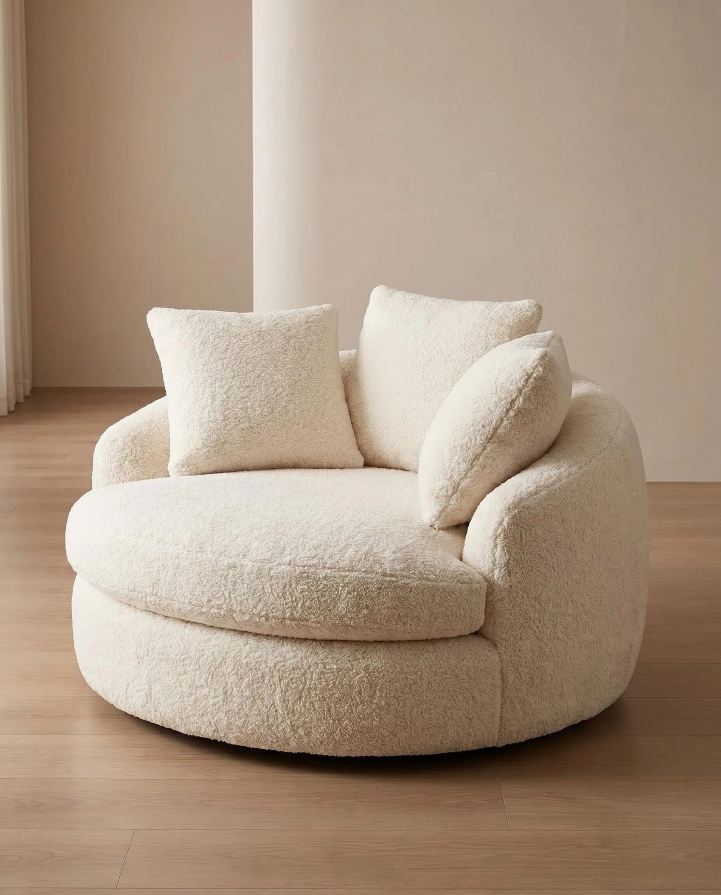 Oversized Boucle Swivel Accent Chair, Cozy Round Cuddle Chair with Plush Cushion for Living Room & Bedroom