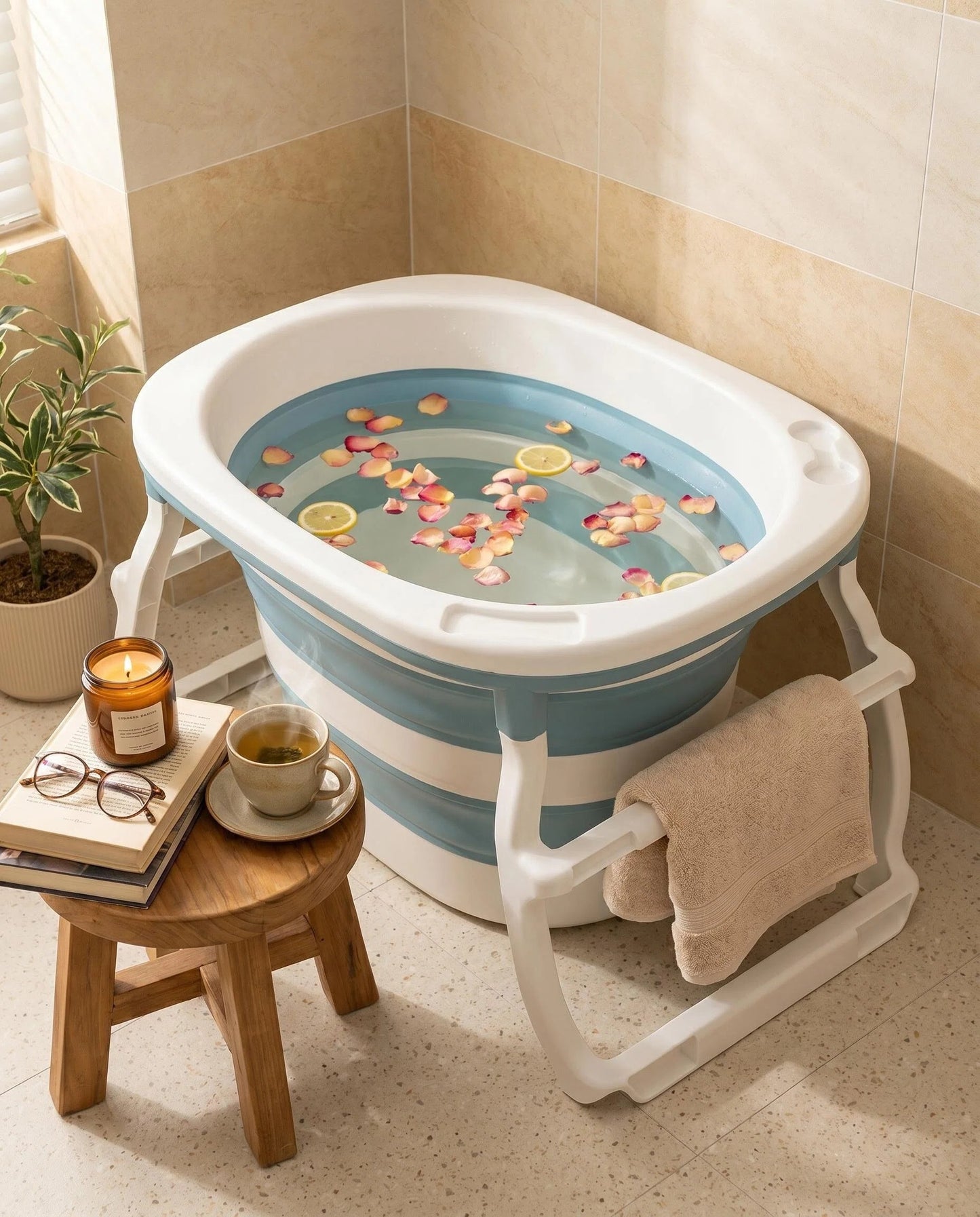 Foldable Collapsible Baby Bathtub with Support Stand, Portable Kids Bath Tub
