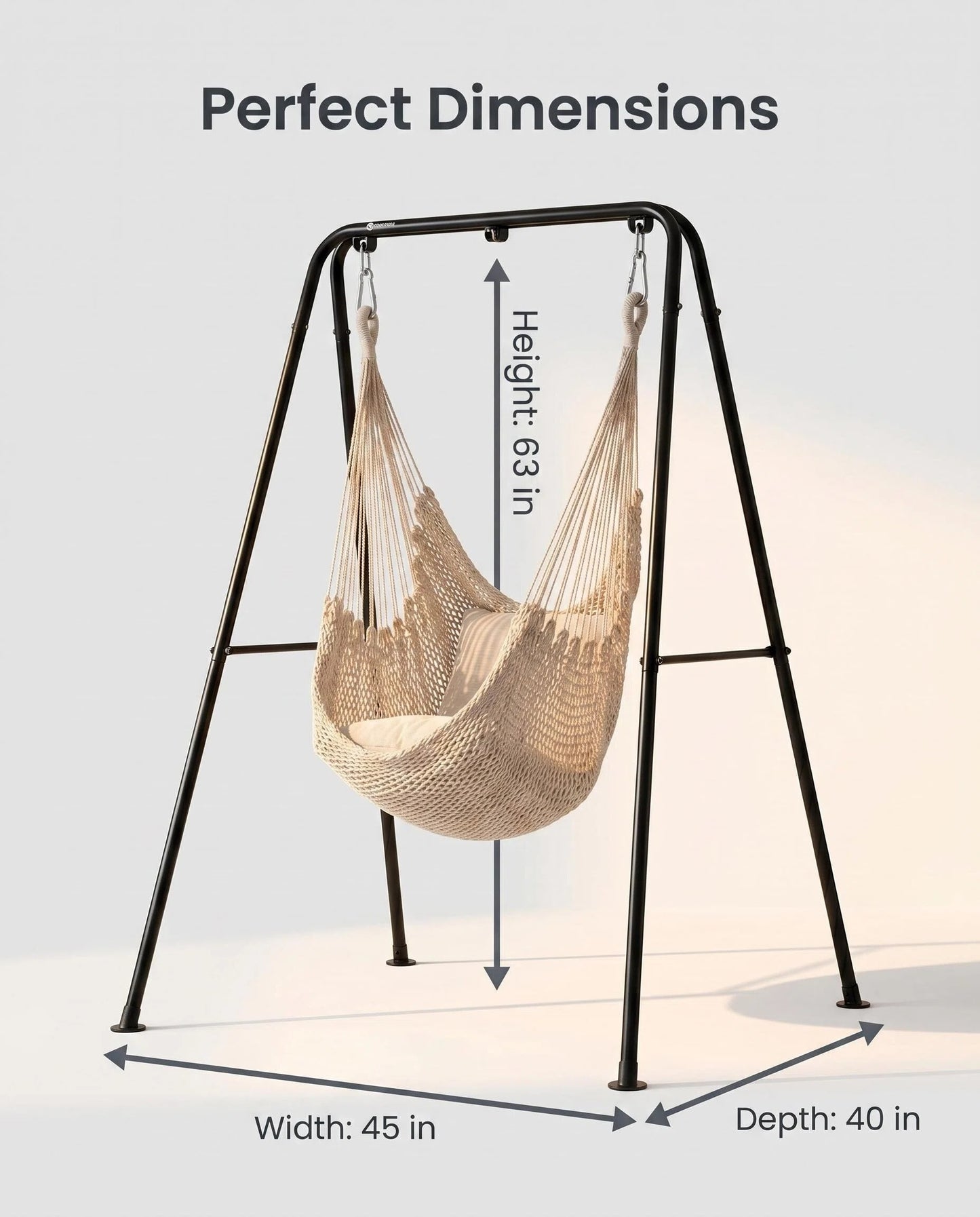 Macrame Hanging Hammock Chair with Heavy Duty Metal Stand, Handwoven Rope Swing Hammock Seat with Cushion for Indoor Bedroom Outdoor Patio Garden Relaxation