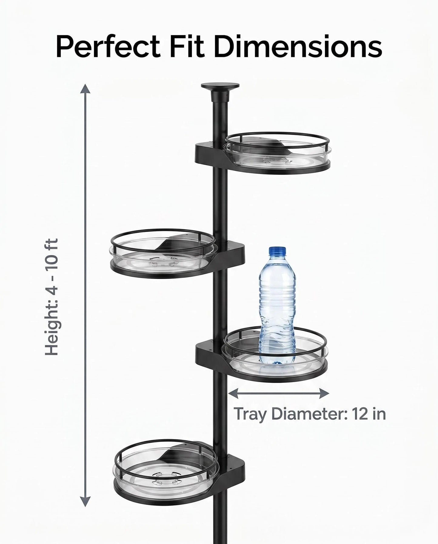 Adjustable 3-Tier Tension Pole Shower Caddy, 360° Rotating Corner Organizer, Fits Up to 10 ft Ceilings