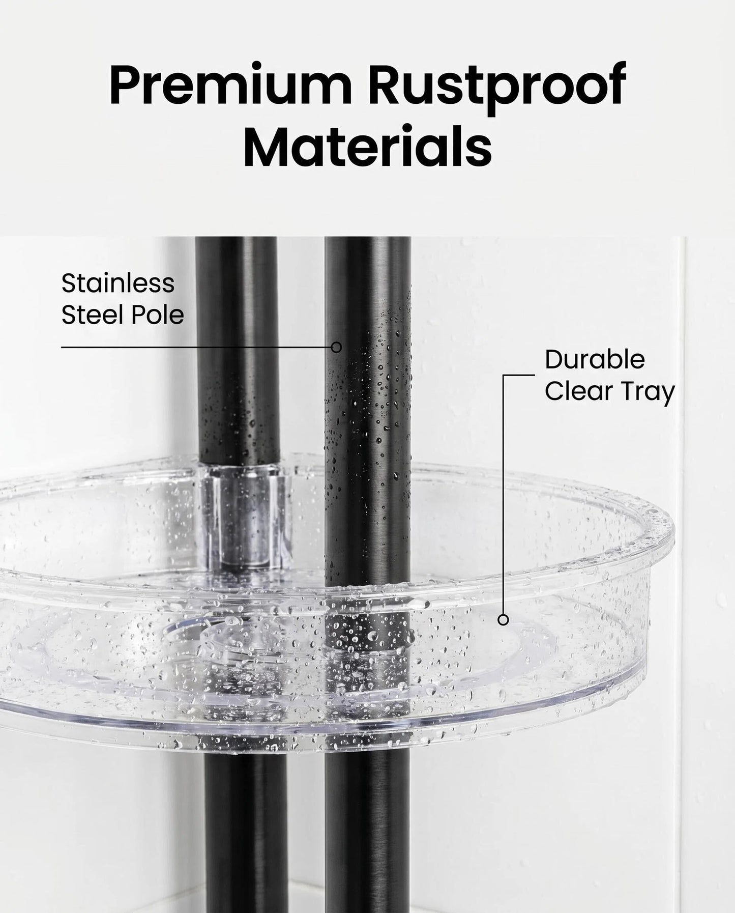 Adjustable 3-Tier Tension Pole Shower Caddy, 360° Rotating Corner Organizer, Fits Up to 10 ft Ceilings