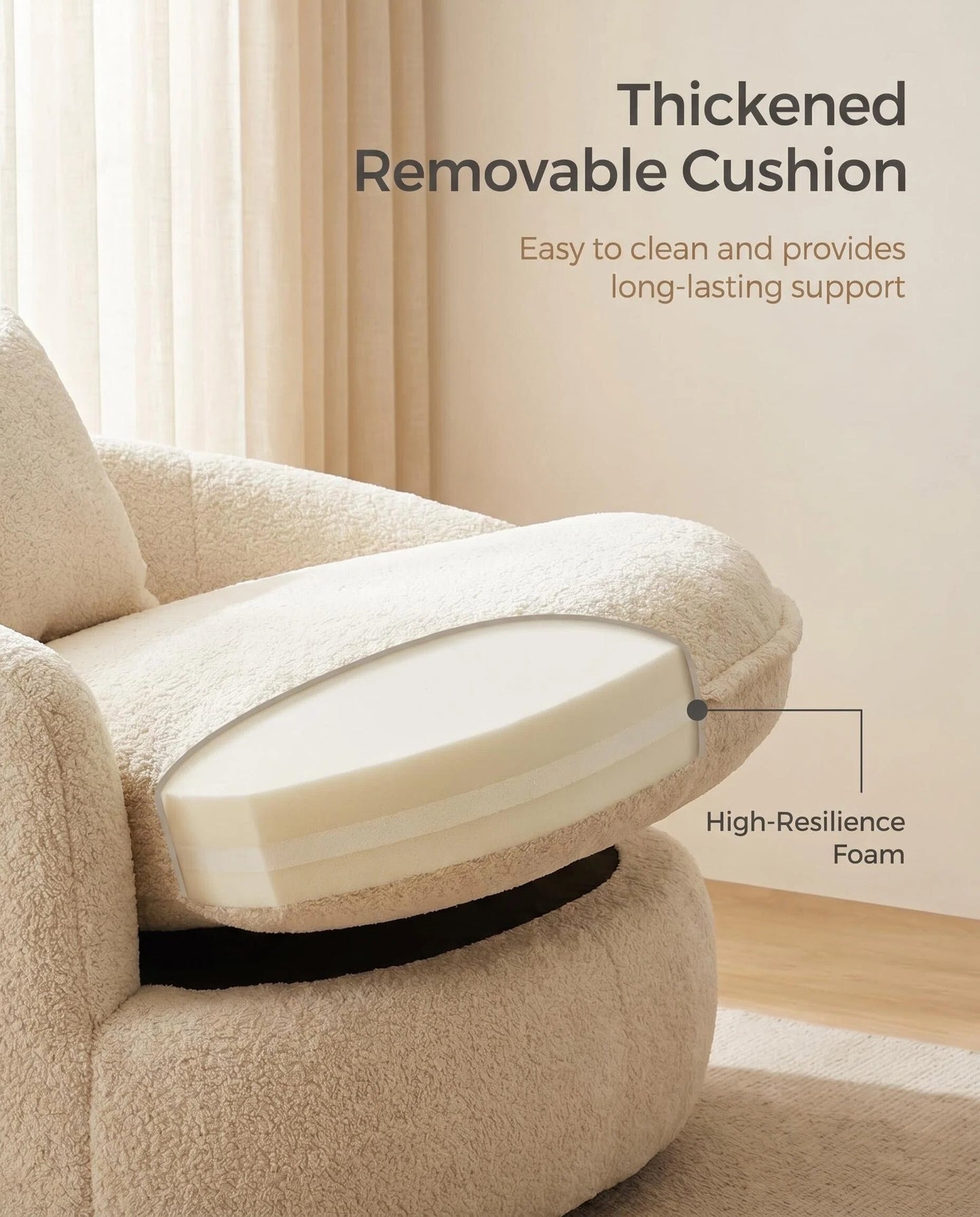 Oversized Boucle Swivel Accent Chair, Cozy Round Cuddle Chair with Plush Cushion for Living Room & Bedroom