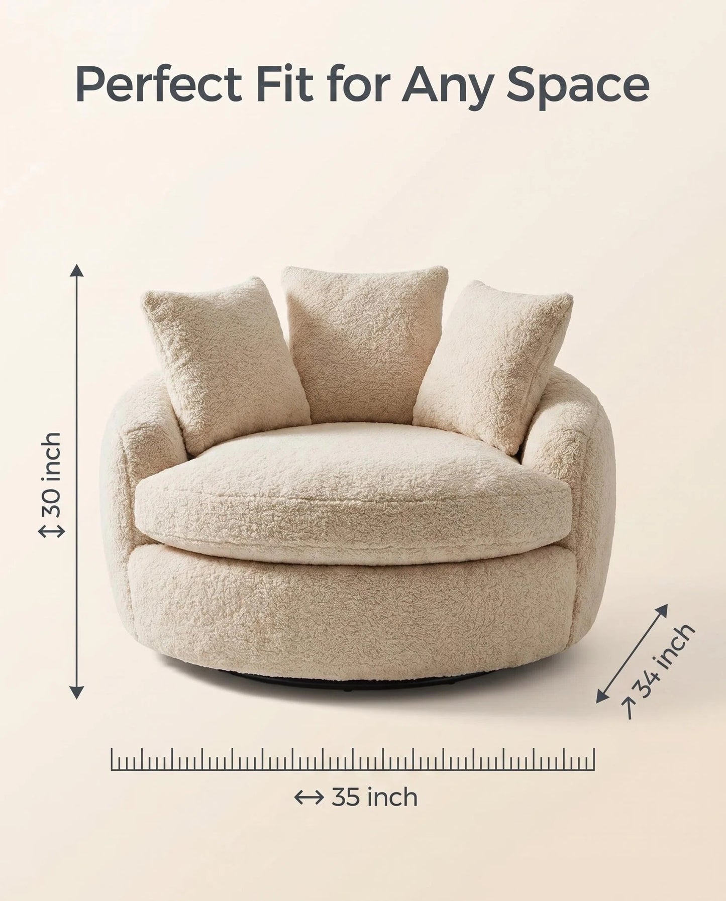 Oversized Boucle Swivel Accent Chair, Cozy Round Cuddle Chair with Plush Cushion for Living Room & Bedroom