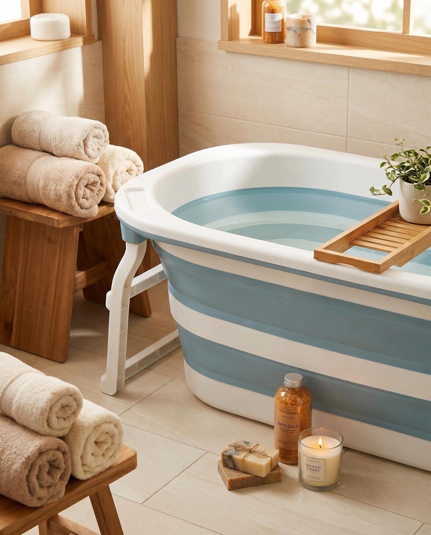 Foldable Collapsible Baby Bathtub with Support Stand, Portable Kids Bath Tub
